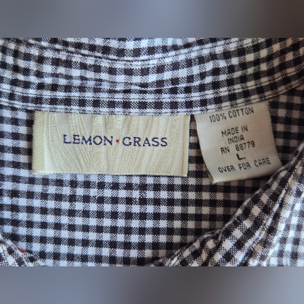 VTG Lemon Grass Halloween Embroidered Gingham Button Down Shirt - Large - Picture 6 of 7